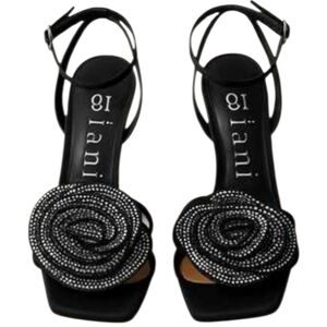 NWT Gianni Bini Iman Black Rhinestone Rose Heel Sz 8